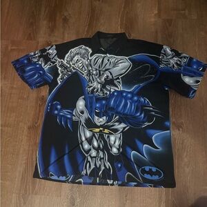 Vtg Warner Bros Polyester Y2K Button Up Tank Shirt~Joker & Batman~Men's Large